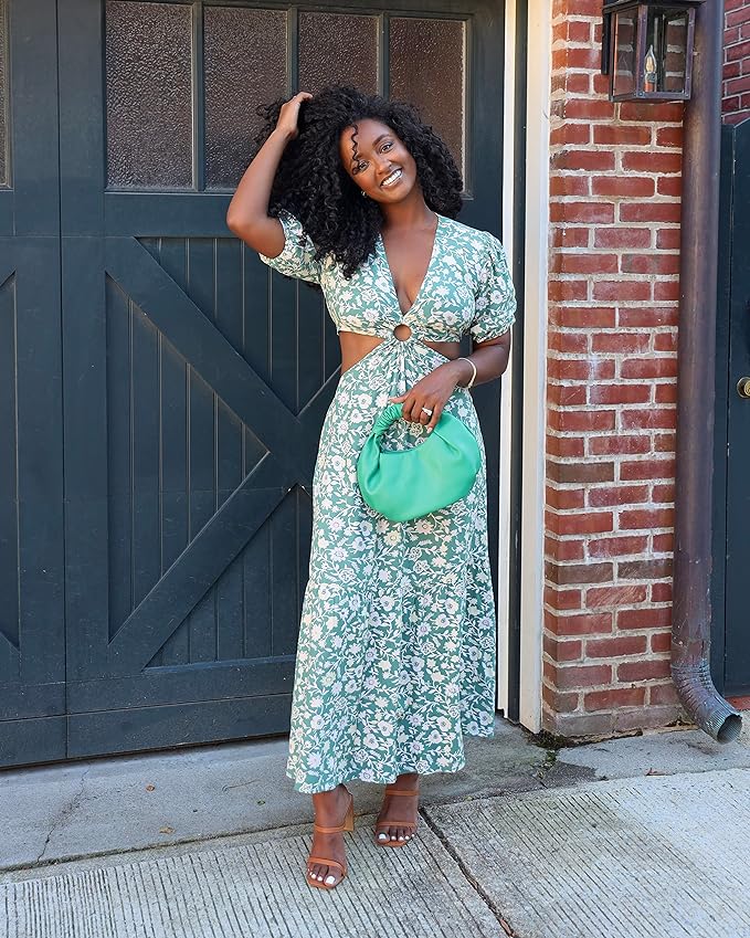 Floral Print Cut Out Maxi Dresses