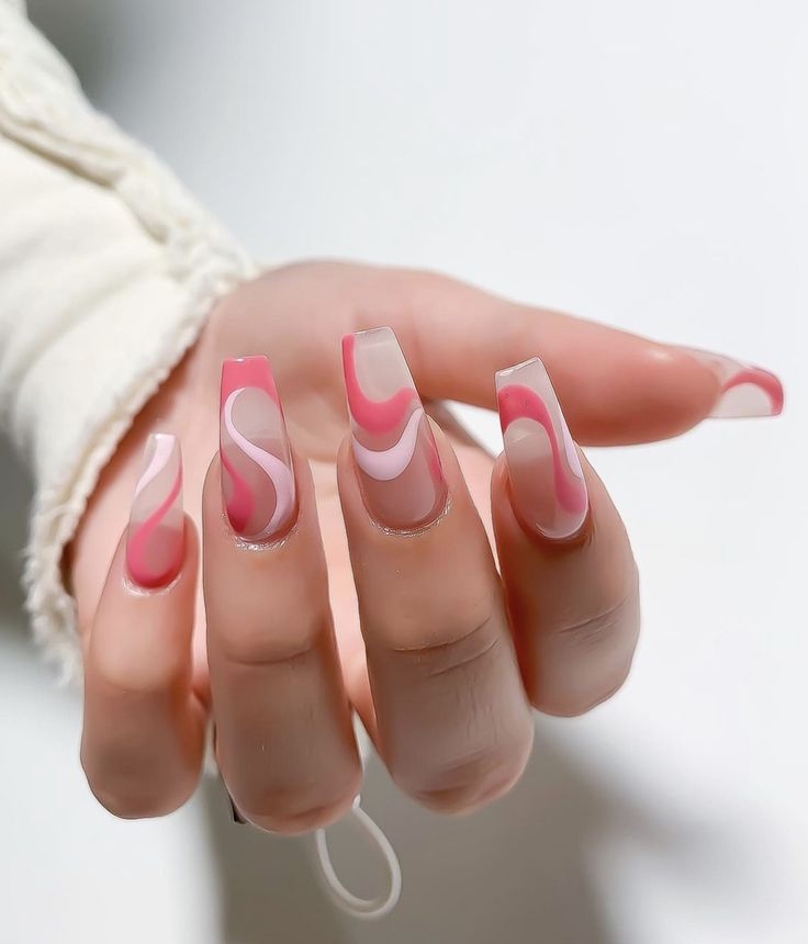 Geometric Pink and White Nail Designs