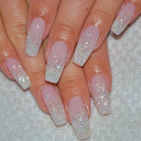 Glittery Pink and White Nail Designs