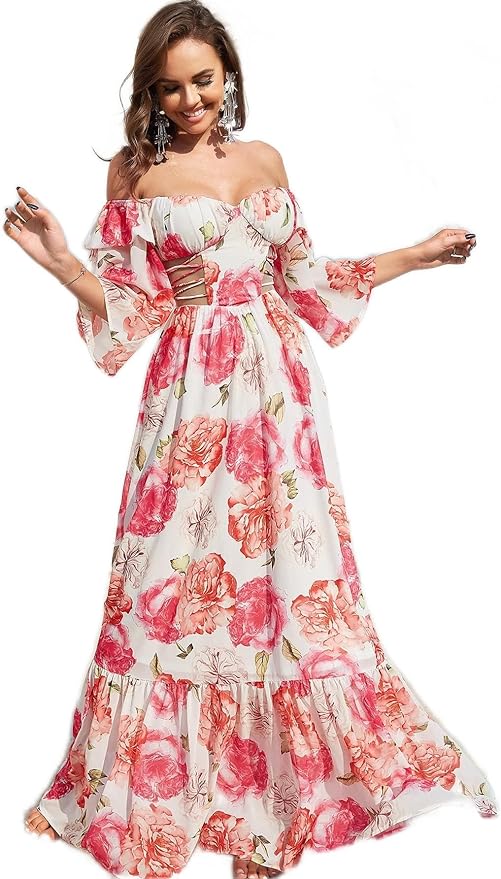 Off-Shoulder Cut Out Maxi Dress
