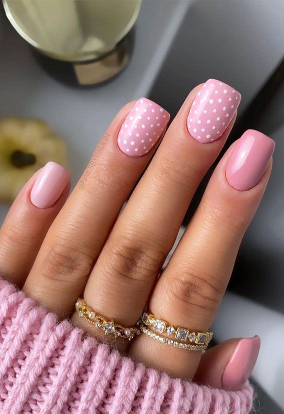 Polka Dot Pink and White Nail Designs