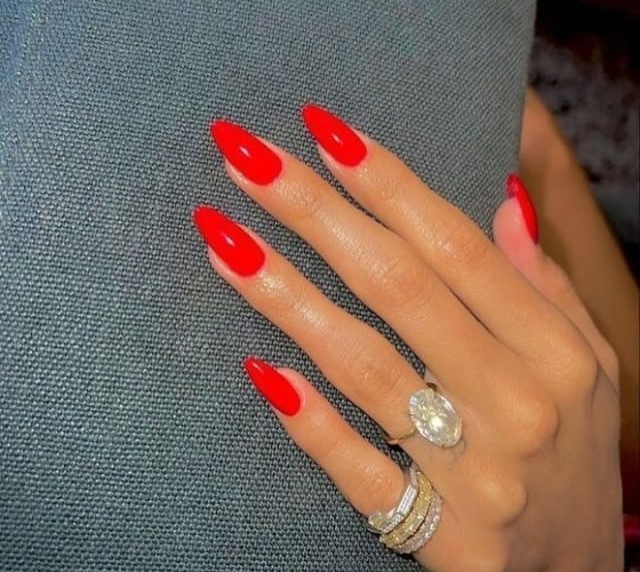 Hailey Bieber Classic Red Nails