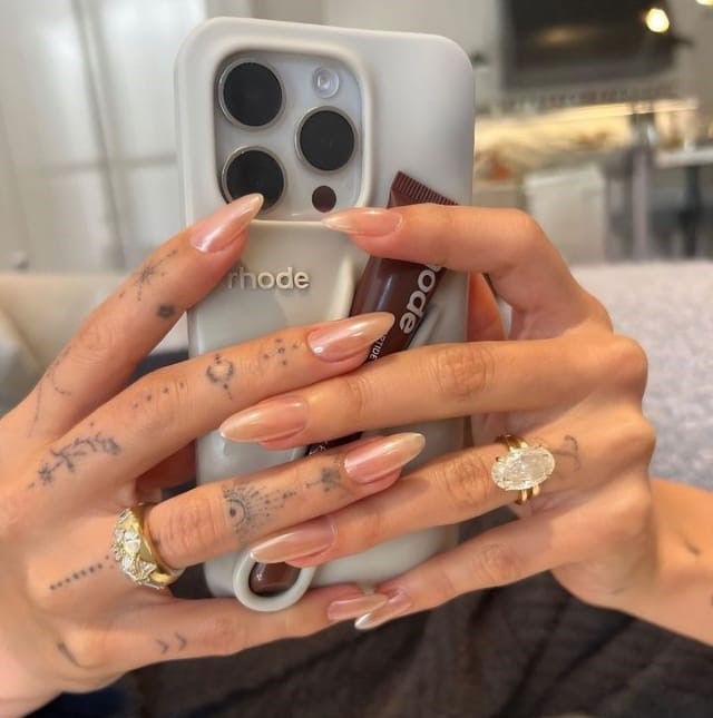 Hailey Bieber Pearl Nails