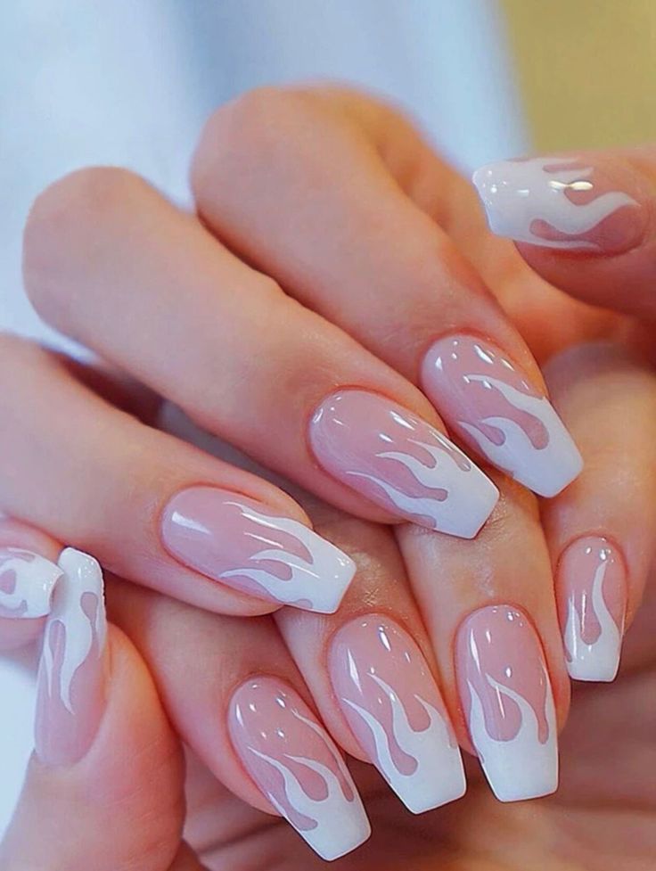 Pink and White Abstract Nails