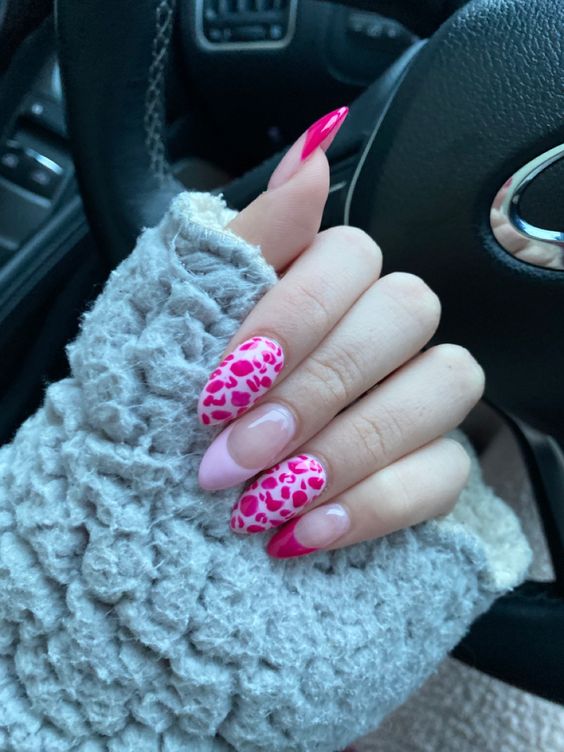 Pink and White Animal Print Nails