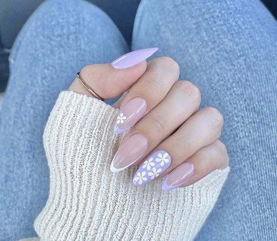 Floral French Tip Nail Designs for Summer