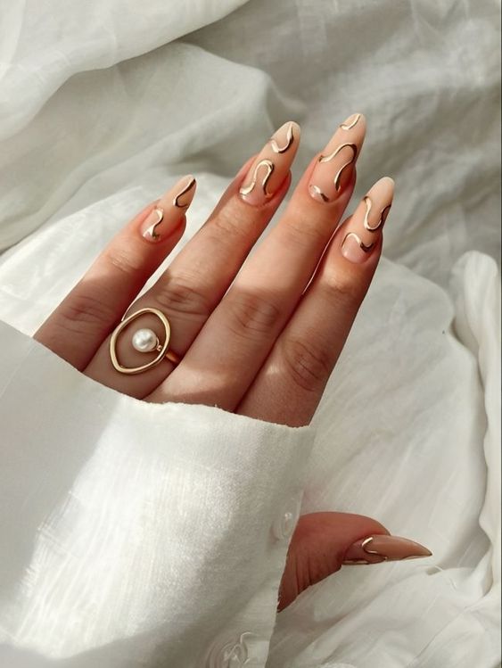 Geometric Gold Acrylic Nails