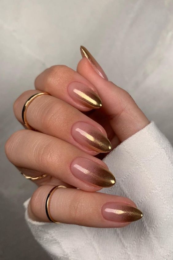 Accented Cuticle Gold Acrylic Nails