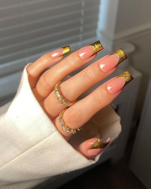 Negative Space Gold Acrylic Nails
