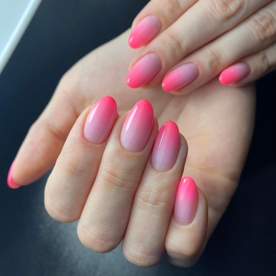 Hot Pink and White Ombre Nails