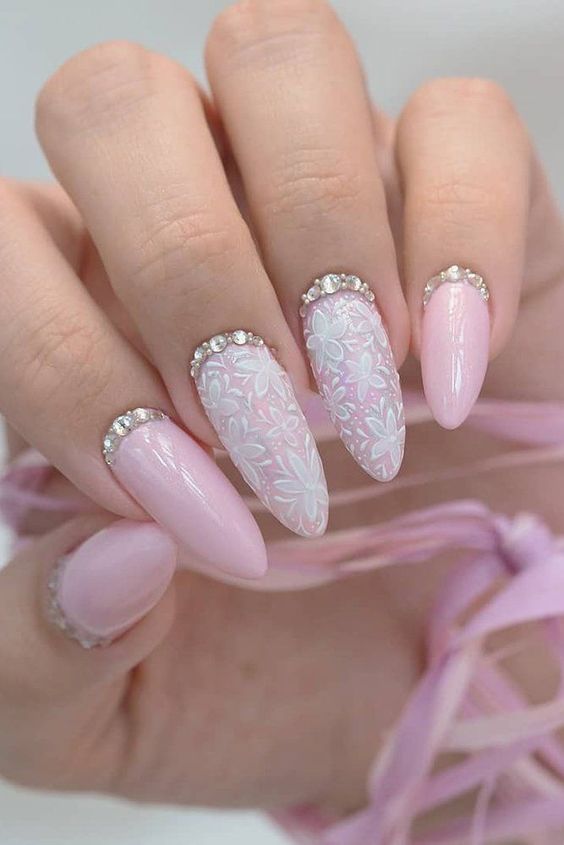 Pink and White Lace Nail Designs