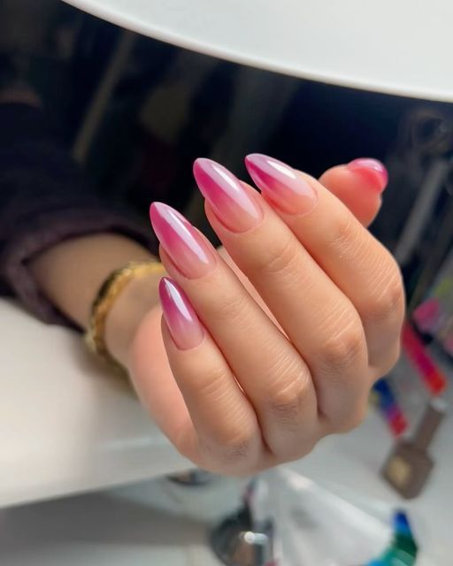 Glossy and Matte Pink and White Ombre Nails