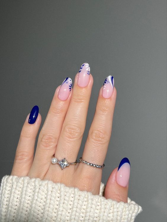 Nautical French Tip Nails