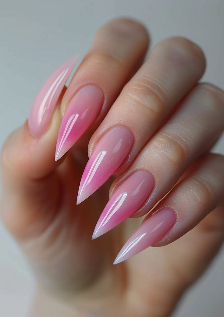 Neon Pink and White Ombre Nails