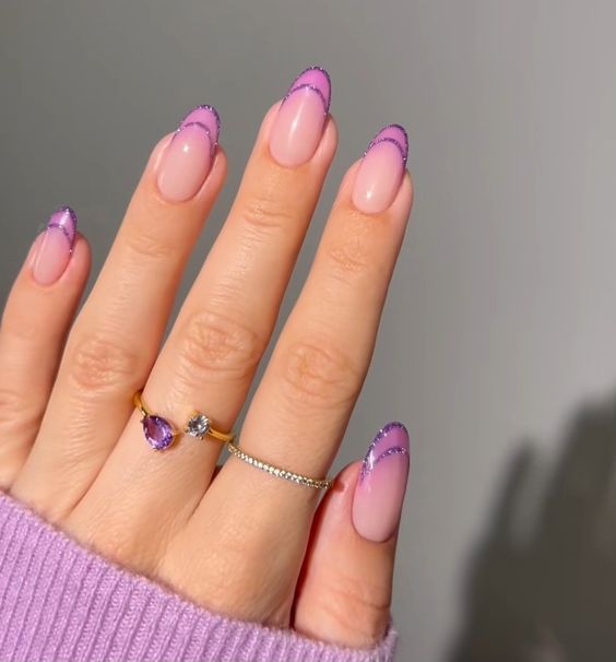 Pink and White Ombre Nails With French Tip Line