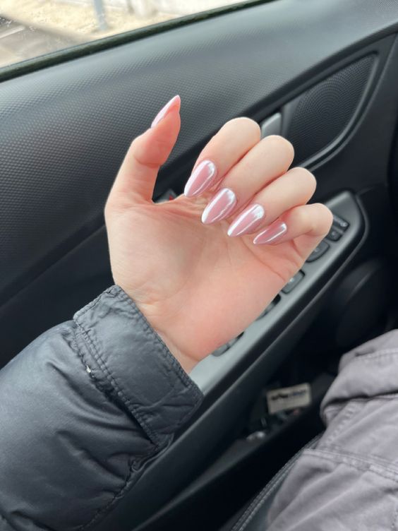 Pink and White Ombre With Chrome Accent Nail