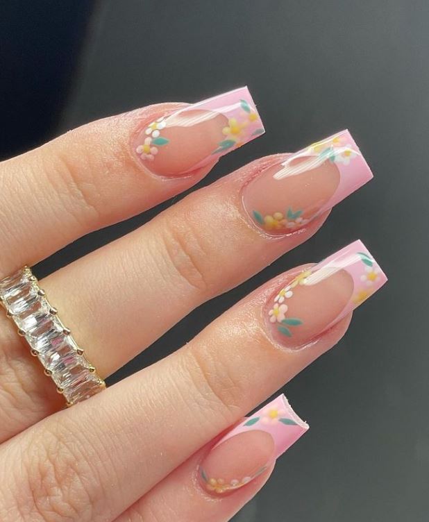 Pink and White Floral Nail Designs