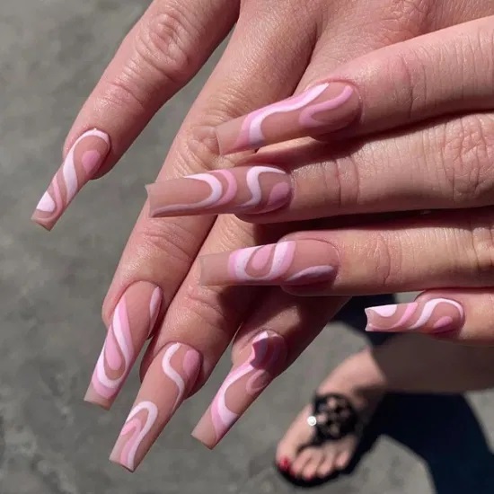 Pink and White Geometric Nail Designs