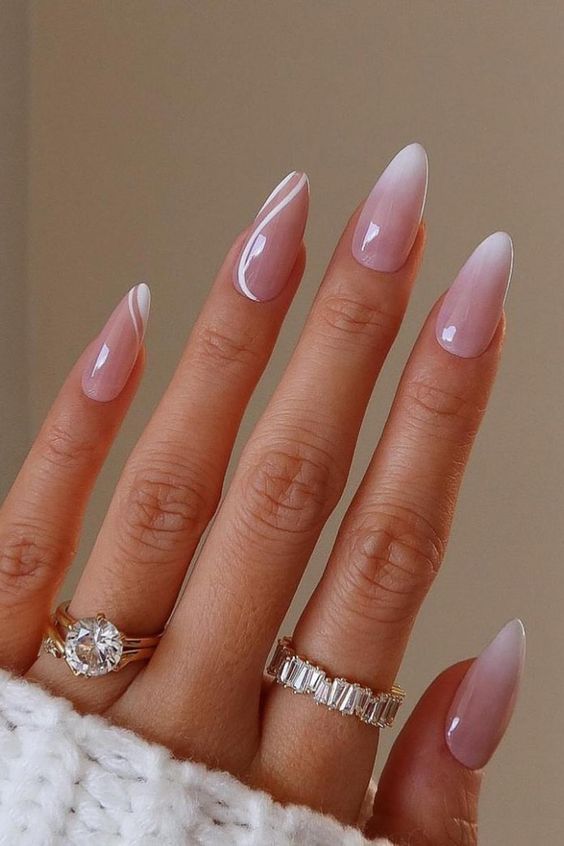Pink and White Gradient Nails