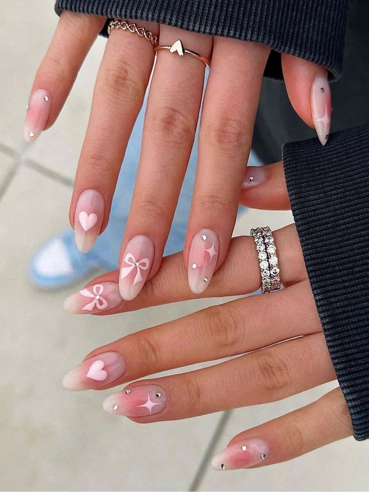 Pink and White Heart Shaped Nails