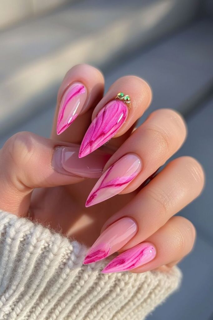 Pink and White Tie Dye Nails