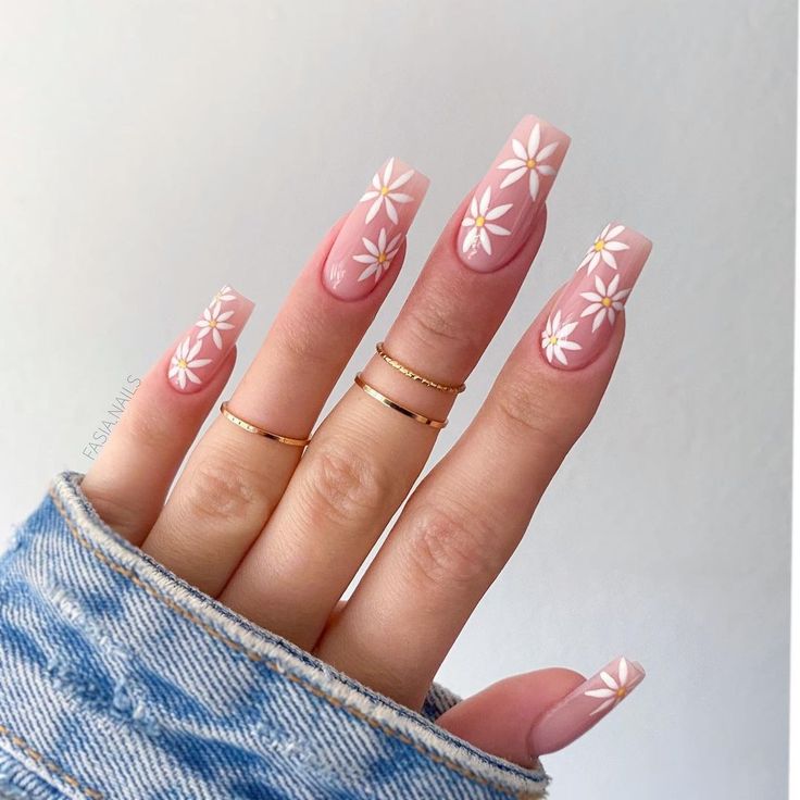 Pink and White Vintage Floral Nail Designs