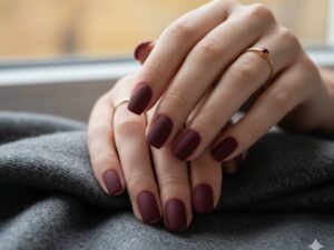 Matte-finish Burgundy Nails